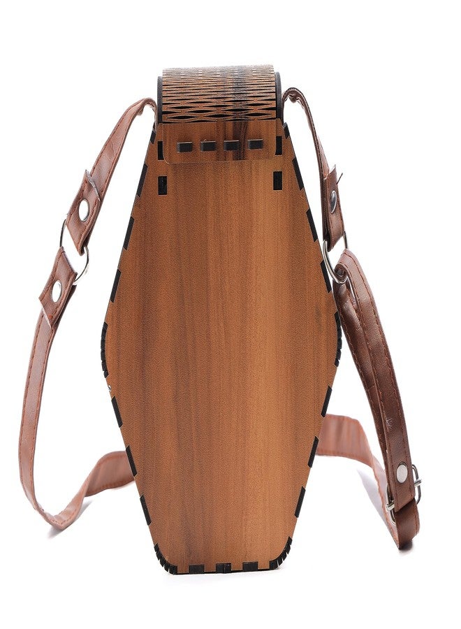 Adrohai Wooden Clutch Bags for Women Wooden Purse Clutch Bag Ladies Wallet Wooden Lightweight Unique Purse Handbags for Women Girls One Shoulder Cross Body Bag Women (Brown) - Image 2